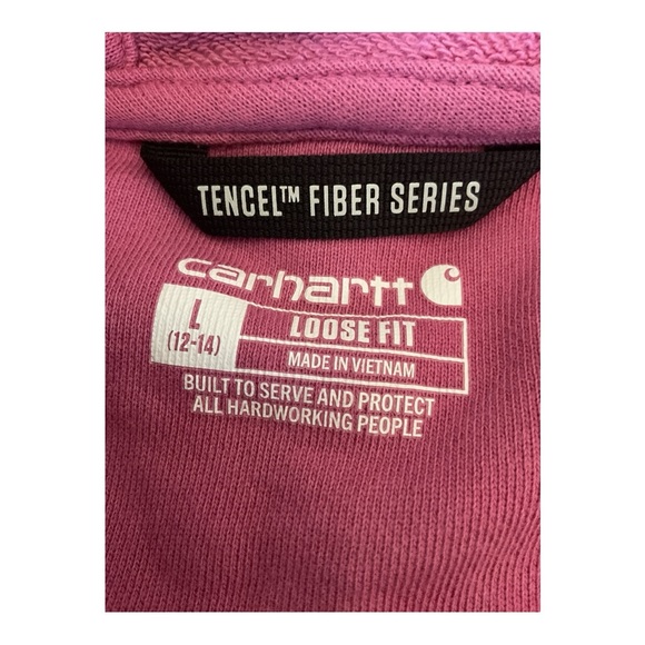 Carhartt Women’s Loose Fit Hoodie – Size Large (Magenta Pink & Aqua Logo) - Picture 4 of 5